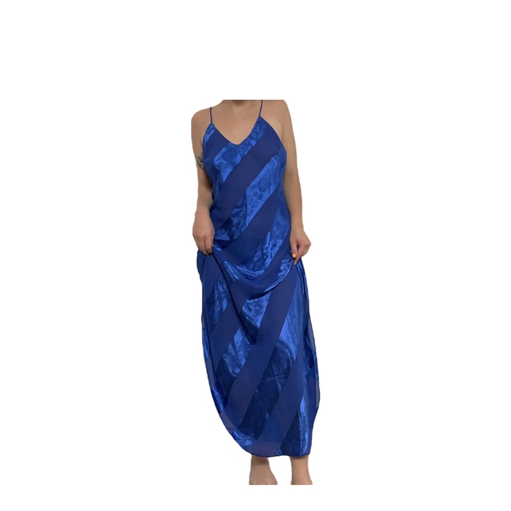 Vintage Electric Blue Striped Maxi Slip Size Small